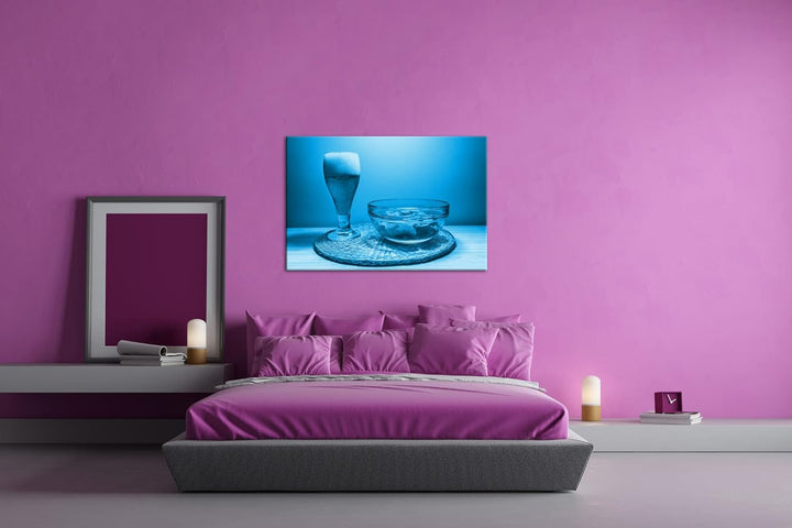 deyoli Chips und Bier Format 100x70 Effekt: Monocrome Blau als Leinwandbild, Motiv fertig gerahmt au