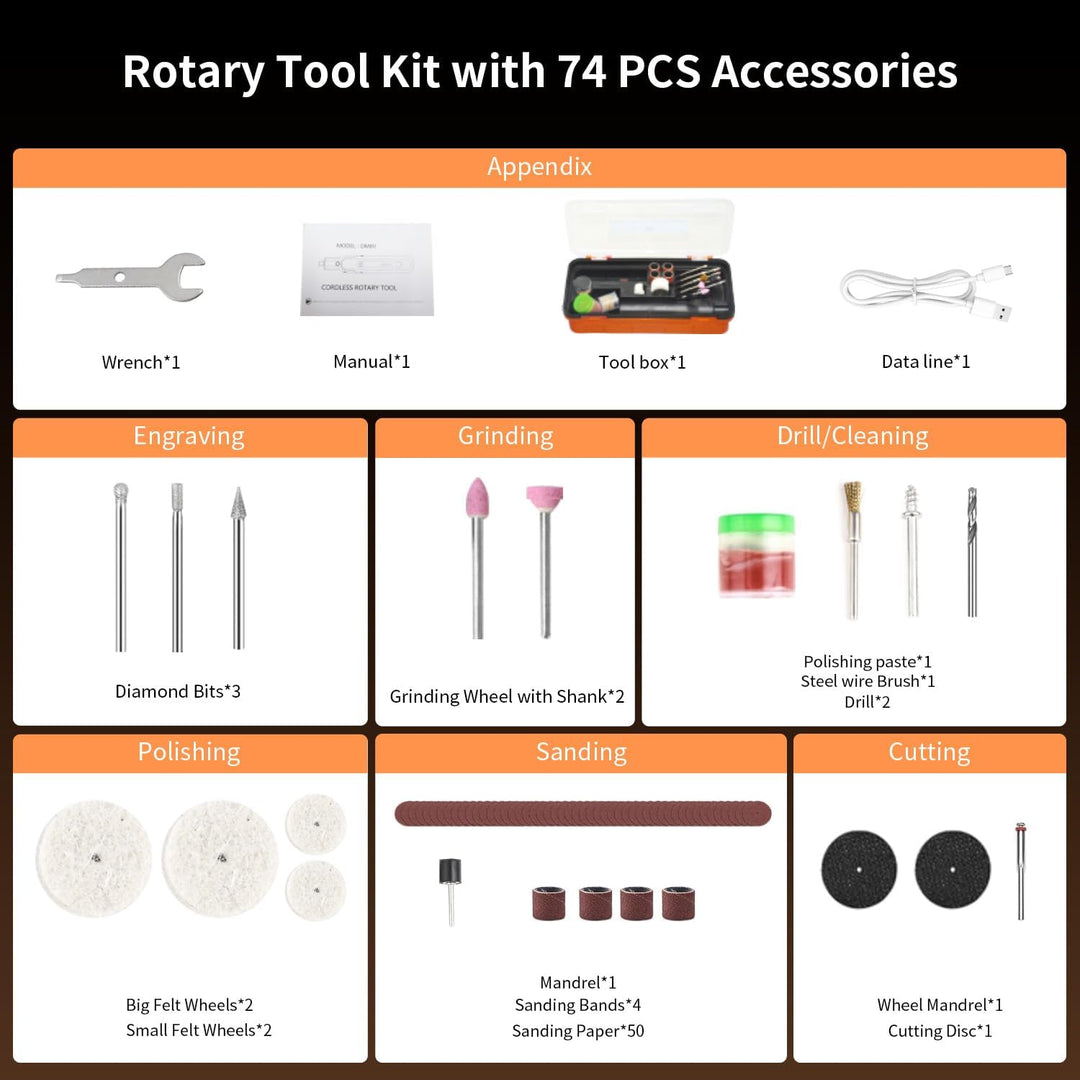 Multifunktionswerkzeug Akku, Ashfly 8V 2.2Ah Rotationswerkzeug 5-Gang 25,000 U/min Max,74 Zubehör zu
