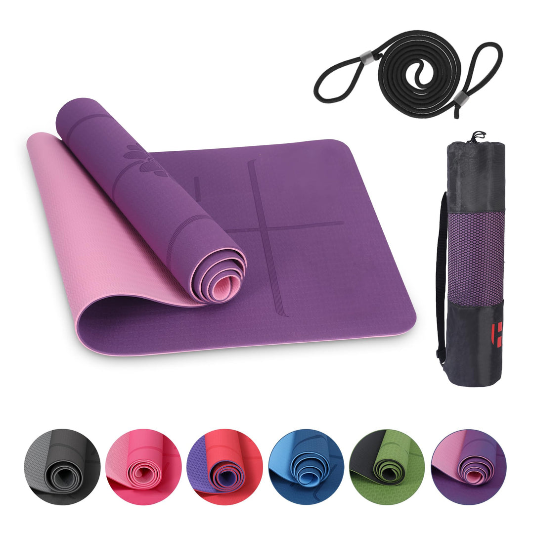Habib Yogamatte Set mit Yogablöcken – Rutschfeste gepolsterte Fitnessmatte inkl. Tragetasche mit Sch