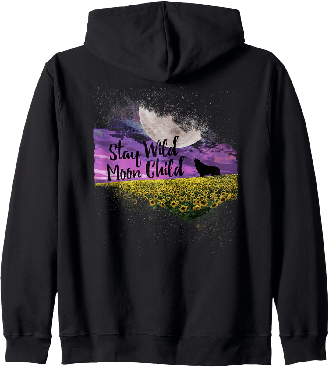 Stay Wild Moon Child Nature Sunflower Field Wolf Hippie Boho Kapuzenjacke