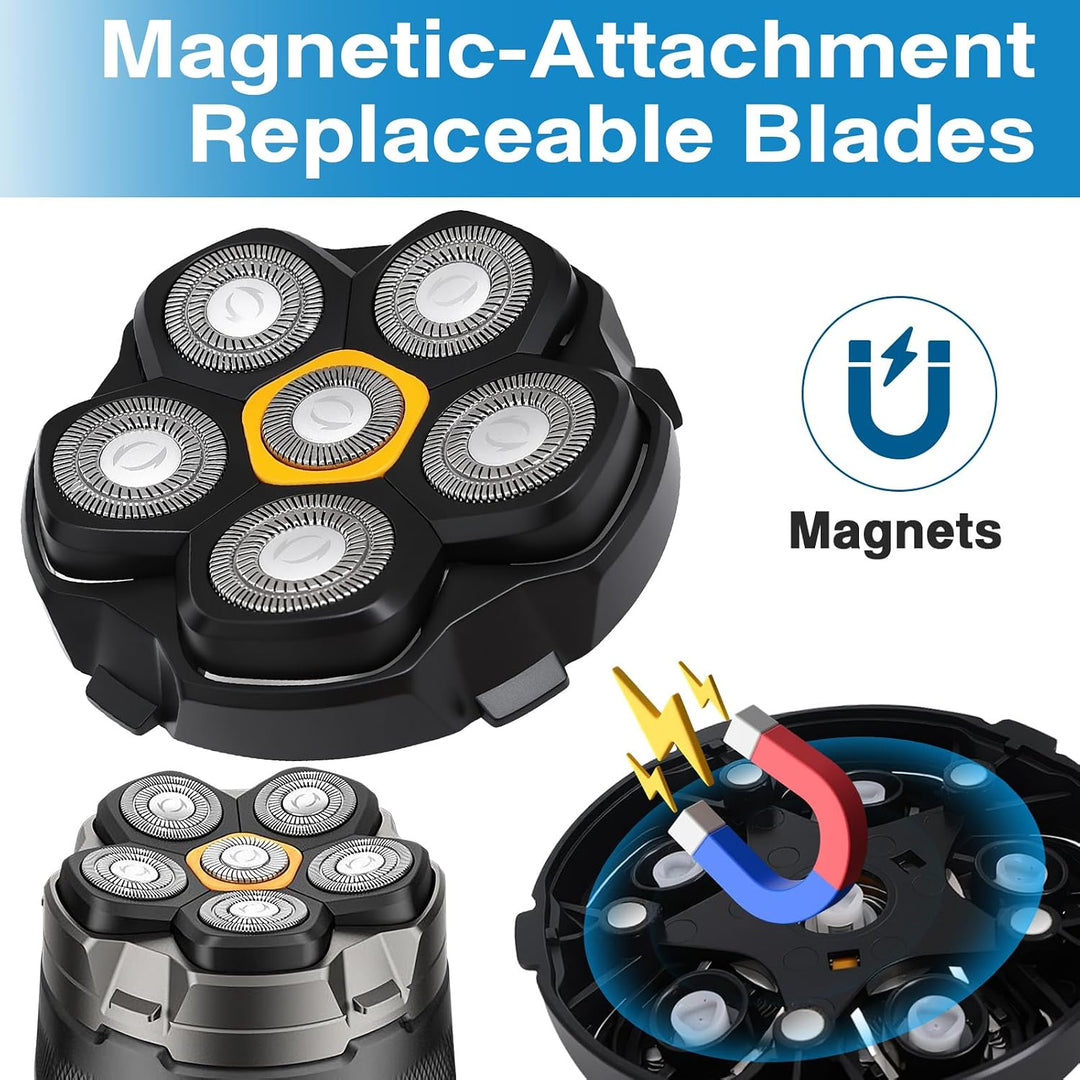 3 Stück Ersatzrasierkopf für Glatzen Rasierer Herren, Magnetische 6 Blade Head Shaver Ersatzköpfe, 6
