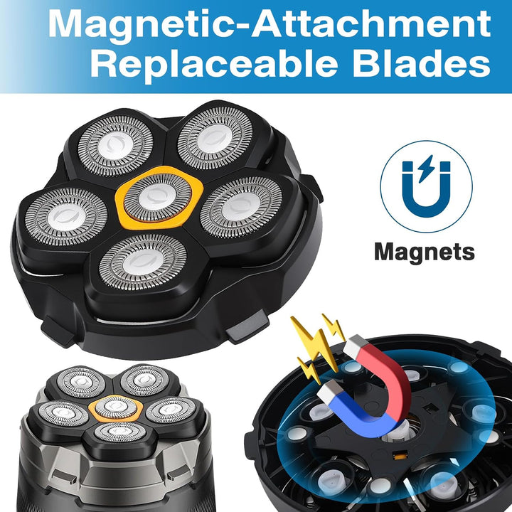 3 Stück Ersatzrasierkopf für Glatzen Rasierer Herren, Magnetische 6 Blade Head Shaver Ersatzköpfe, 6