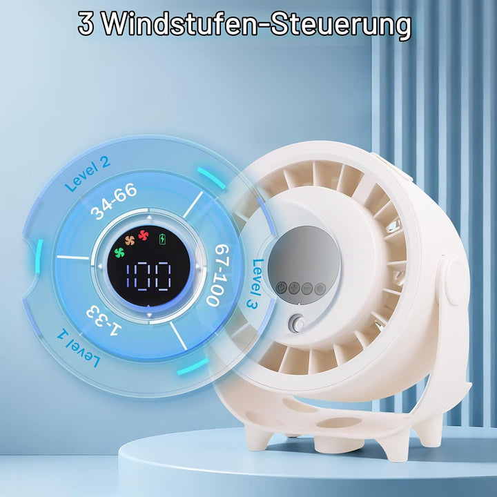 Kssvzz Tischventilator mit Nebelfunktion, Mini Ventilator Leiser über USB Aufladbar, 6000-mAh-Akku,