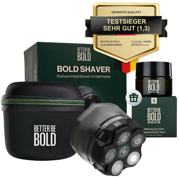 BETTER BE BOLD – Glatzenrasierer & Glatzencreme Anti-Shine 50ml SET – Mattierende Pflege für Glatze