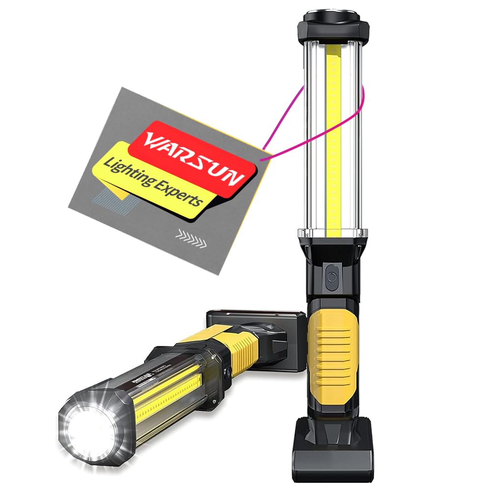 WARSUN LED Arbeitsleuchte Wiederaufladbar Werkstattlampe Taschenlampe 1500 Lumen COB Inspektionsleuc