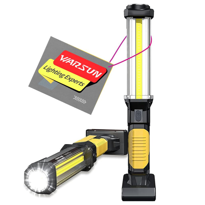 WARSUN LED Arbeitsleuchte Wiederaufladbar Werkstattlampe Taschenlampe 1500 Lumen COB Inspektionsleuc