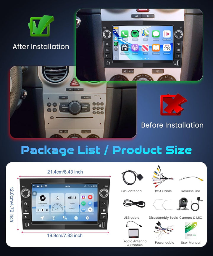 Rimoody 4G+128G Android Autoradio für Opel Astra Antara Vectra Corsa Zafira Meriva Vivara Vivaro, 7