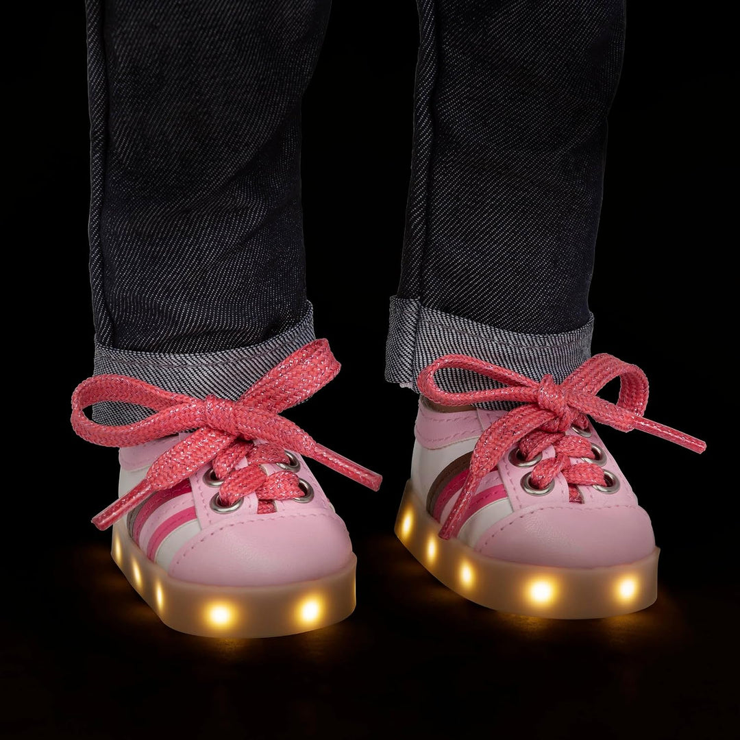 Our Generation – Schuhe für Puppen – Leuchtende Schuhe – Rosa &amp; weisse Turnschuhe – 46 cm Puppenzube