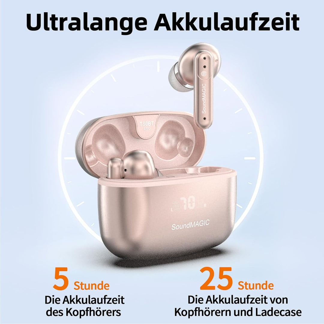 SoundMAGIC T80BT Kabellose ANC-Kopfhörer mit Hi-Res Audio, Hybrid Active Noise Cancelling, ENC für k