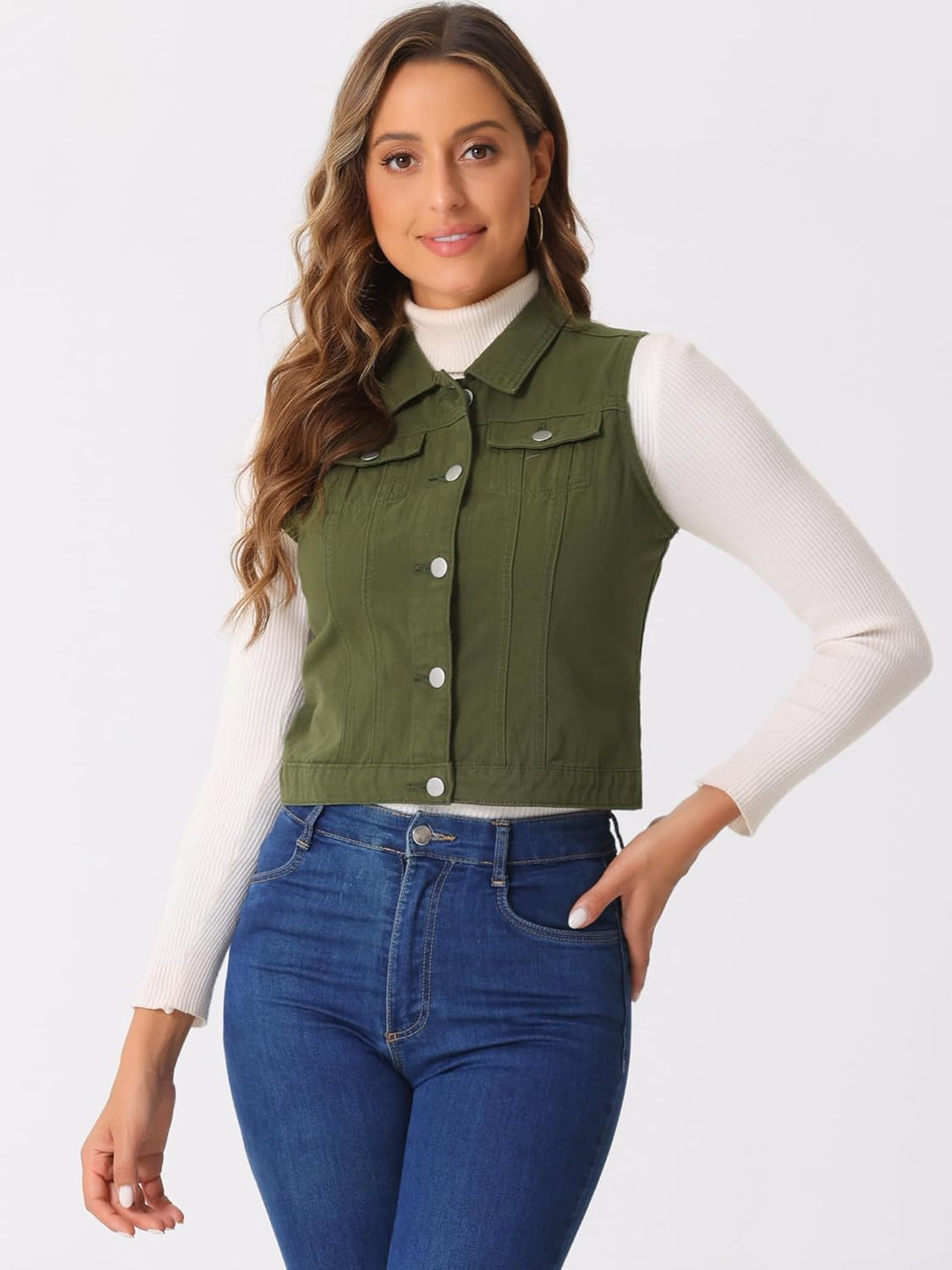 Allegra K Damen Jeansweste Collegejacke S Armeegrün, S Armeegrün
