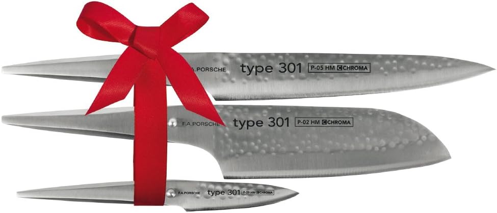 Chroma Type 301 Messerset, Tranchiermesser, Santoku, Schälmesser, Design By F.A. Porsche, P529HM