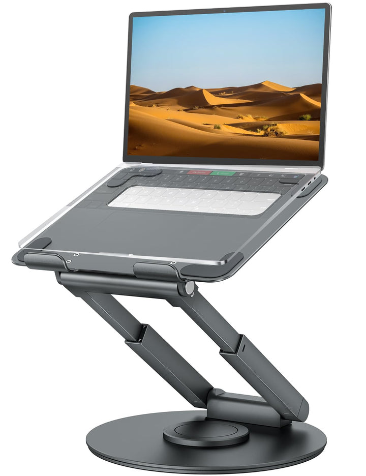 Laptop Ständer Höhenverstellbar mit 360° Drehbarer Basis, Ergonomisch Laptopständer, Laptop Erhoehun