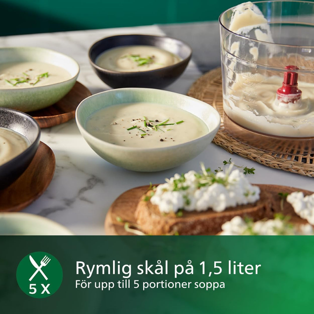 Philips Kompakte Küchenmaschine – 800W, 29 Funktionen, 2.1-Liter-Behälter, PowerChop, Edelstahlkling