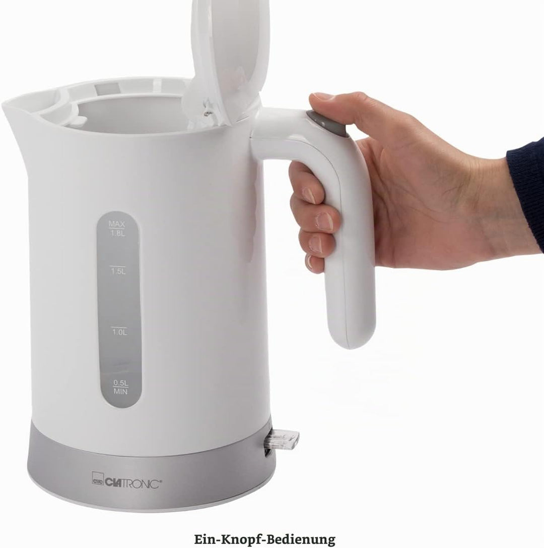 Clatronic Wasserkocher 1,8L mit verdecktem Edelstahlheizelement | Kettle mit herausnehmbarem Kalkfil