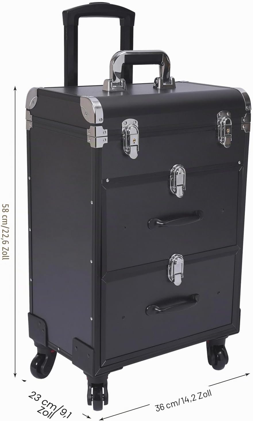 Kosmetikkoffer Trolley, Kosmetikkoffer Schminkkoffer mit 4 Rollen, Friseurkoffer Rollkoffer mit 2 Sc