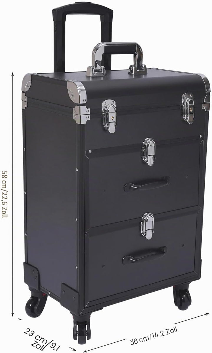 Kosmetikkoffer Trolley, Kosmetikkoffer Schminkkoffer mit 4 Rollen, Friseurkoffer Rollkoffer mit 2 Sc