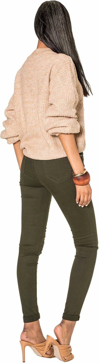 Nina Carter P109 Damen Skinny Fit Jeans High Waist Slim Hose Figurbetonte Stretch Jeanshose S Khaki
