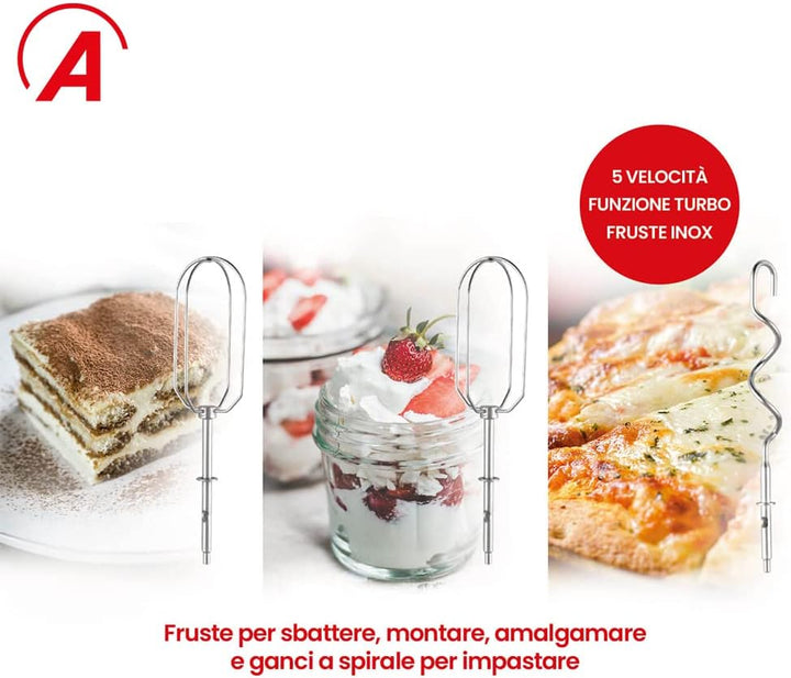 ARDES - ARSBAT01 Spinny Handmixer mit 5 Geschwindigkeiten und Turbo – Handmixer mit Schneebesen zum