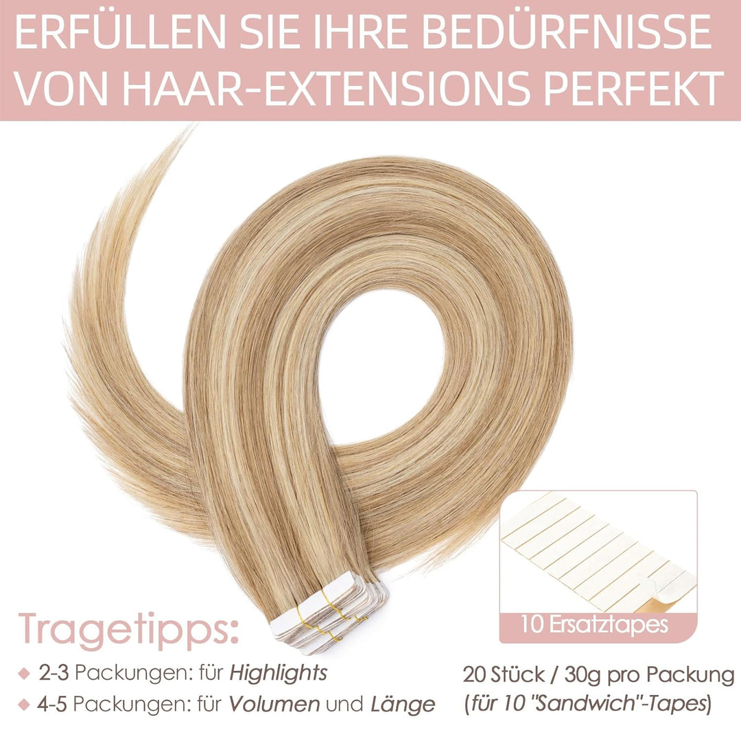Silk-co Tape in Extensions Echthaar 20stk, leicht Version Tape Extensions Echthaar, Remy Haarextensi