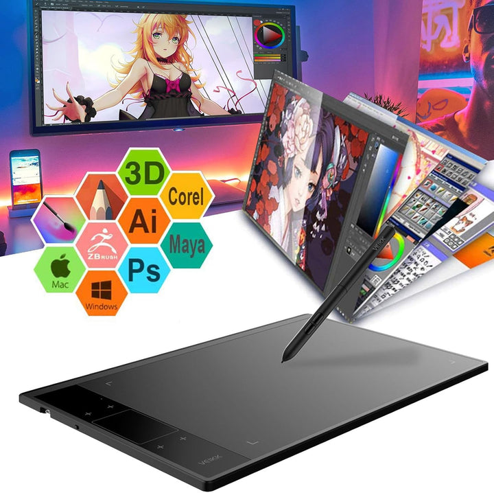 Drawing Tablet VEIKK A30V2,10x6 Zoll Grafiktablett mit 8192 Druckstufen Stift,Zeichentablett mit 4 S