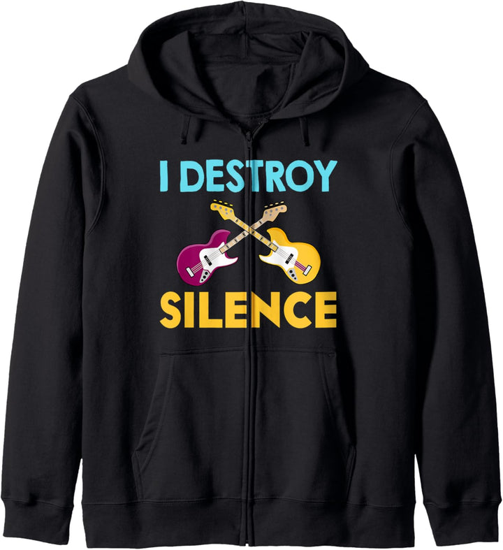 I Destroy Silence Guitar Guitarist Music Bass Guitar Player Kapuzenjacke