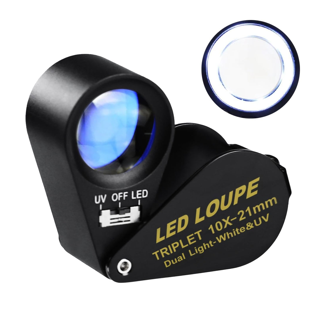 10x21mm Lupe Juwelier Lupe LED UV-Licht Triplet Objektiv Vergrösserungsstein Optisches Werkzeug 10-f