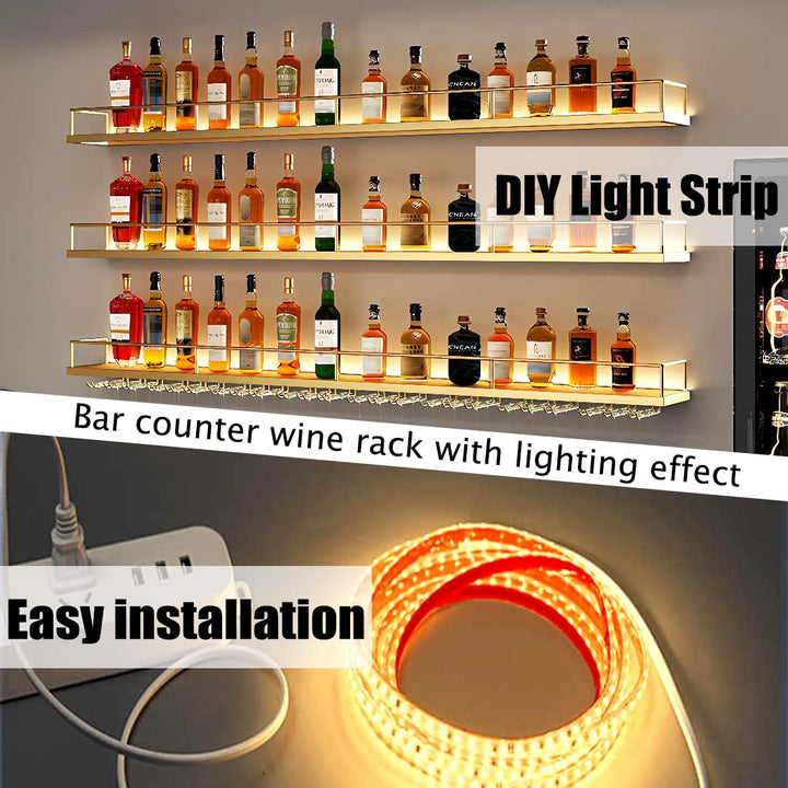 140CM Modernes Wand Weinregal Metall, 3 Ebenen Wandmontage Wine Display-Ständer mit Glashalter, Schw
