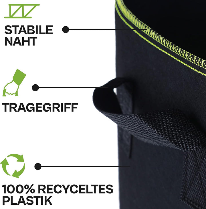 Praknu Pflanzsack 60l - 3 Kartoffelsack Gross aus Vliesstoff mit Pflanzenstecker zum Beschriften -mi