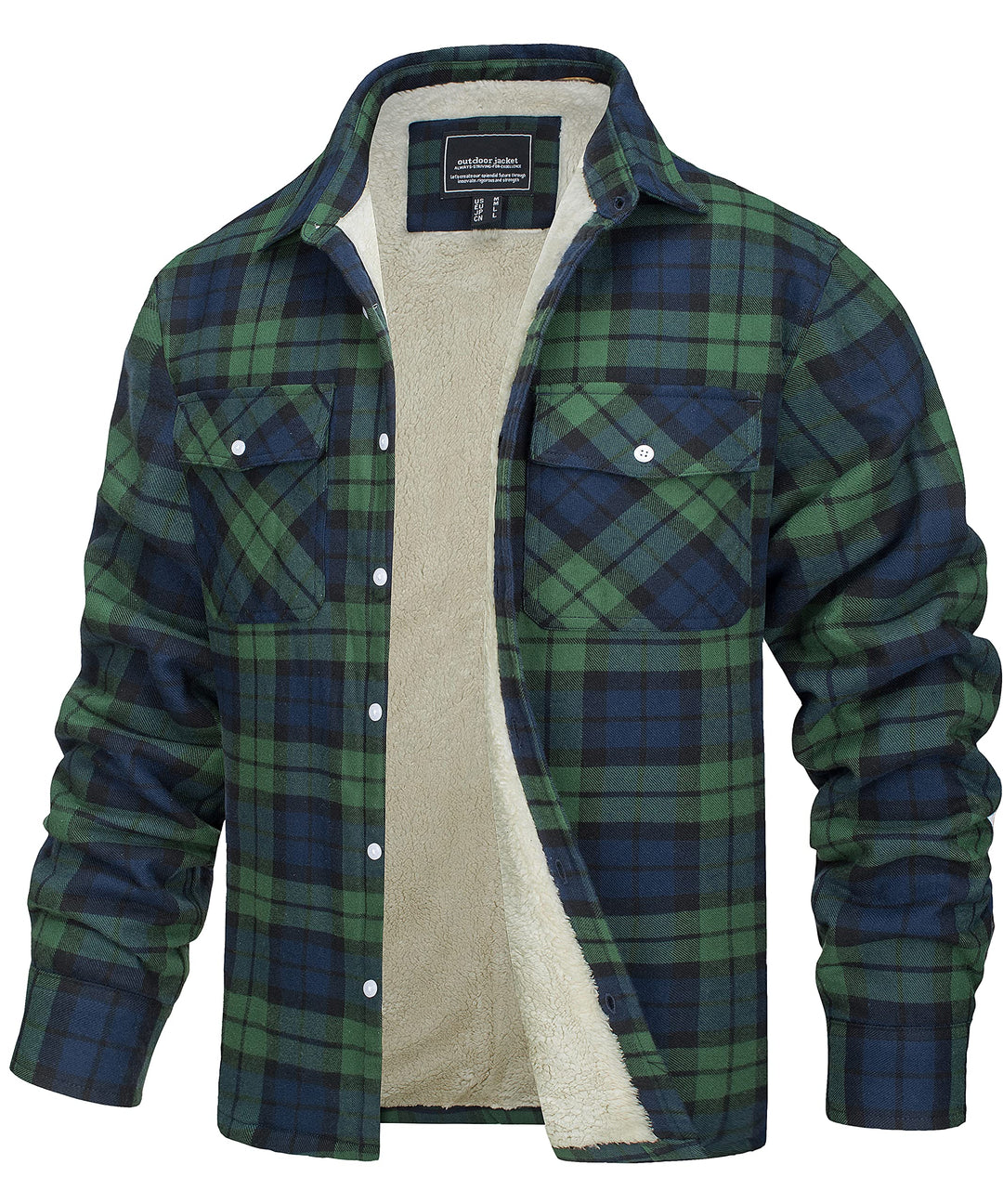 TACVASEN Herren Fleece Thermohemd Warm Flanellhemd Holzfällerhemd Winter Innenfleece Jacke M Grün, M