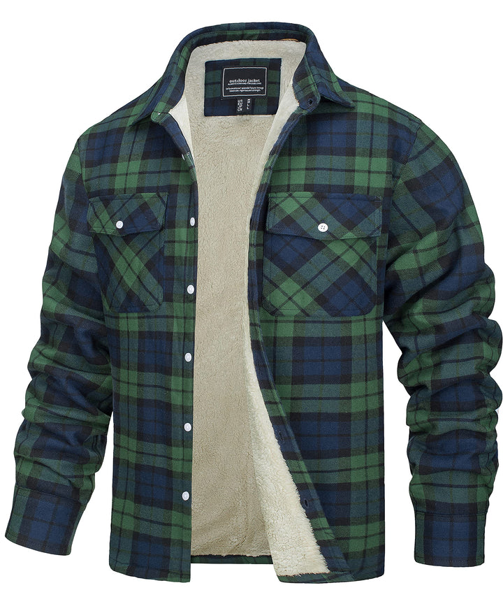 TACVASEN Herren Fleece Thermohemd Warm Flanellhemd Holzfällerhemd Winter Innenfleece Jacke M Grün, M