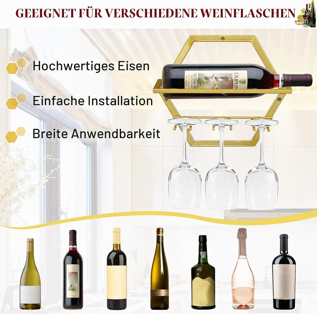 Giyiprpi Metall Wandmontierter Weinhalter Stemware Glass Rack, 2Pcs Hängendes Glas Weinregal Wandbeh