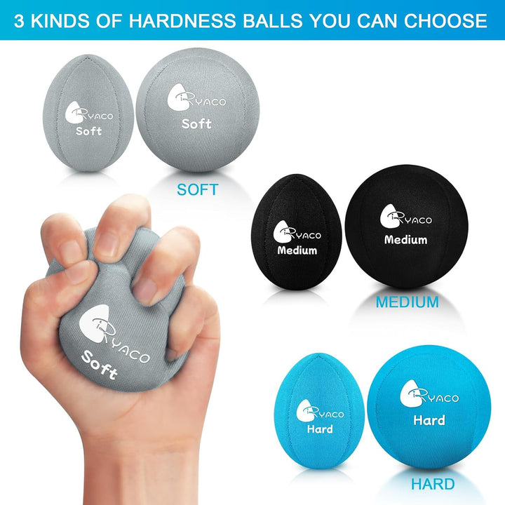 RYACO 6 Stück Gel Stressball für Erwachsene - Antistressball Mit verschiedenen Stärken und Grössen -