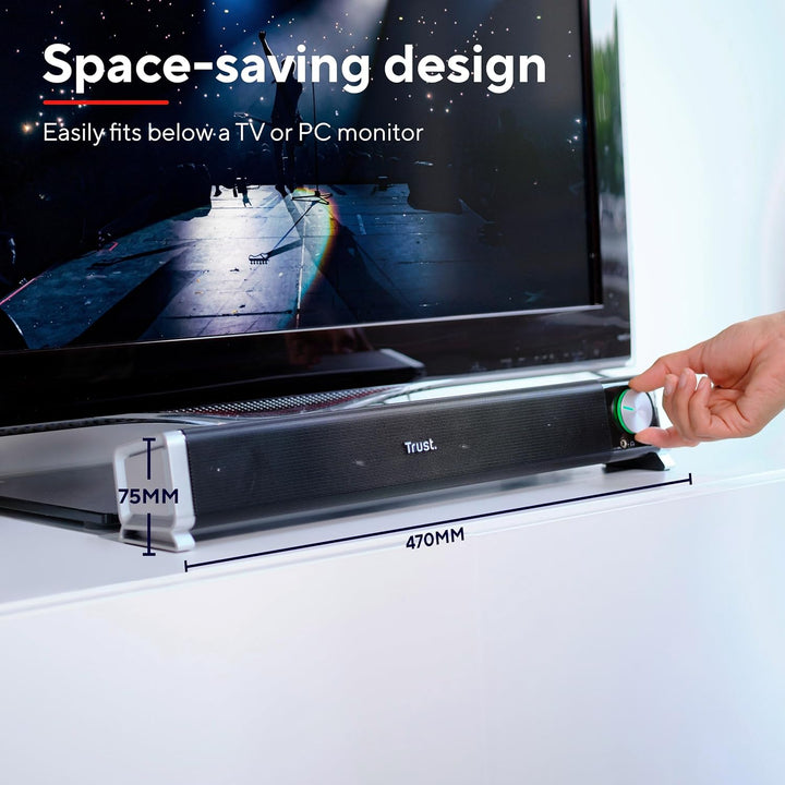 Trust Asto Soundbar 12 W Spitzenleistung (6 W RMS), PC Lautsprecher, USB Betrieb, 3,5 mm AUX Anschlu