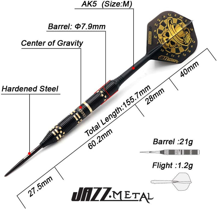 CUESOUL Jazz-Metal Messing Dart Set mit integrierten AK5 Flights CSJM-JMYH21, CSJM-JMYH21