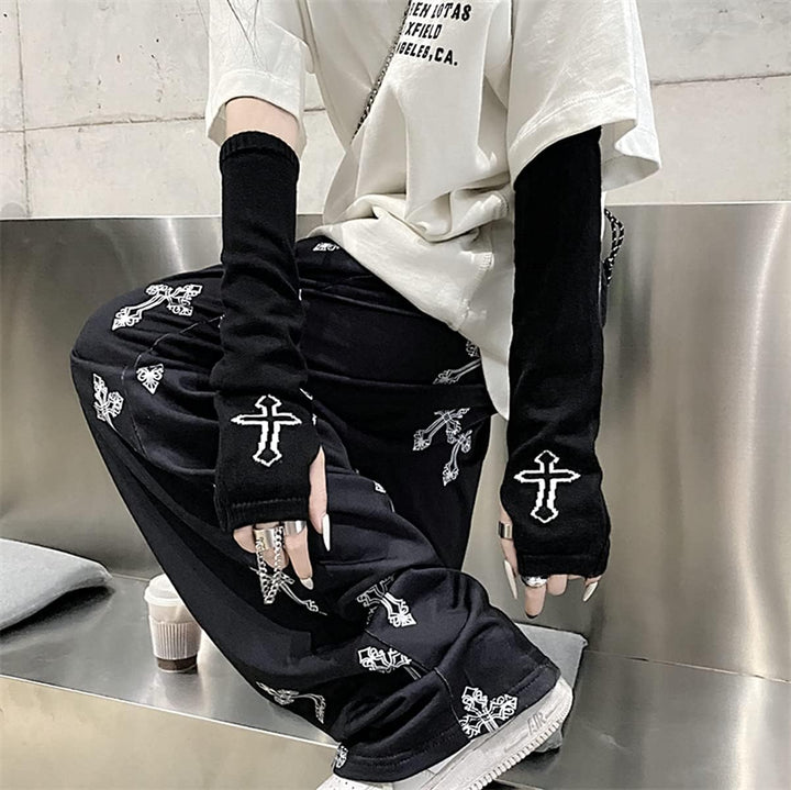 Skateboard Frog Frauen Handschuhe Goth Arm Ärmel Cool Black Moon Cross Printed Hip Hop Armstulpen Cr
