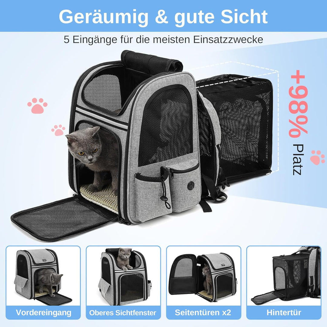 Dogat Erweiterbar Katzenrucksack mit Netzfenster, Tragbare und Faltbare Haustier Rucksack mit Innere