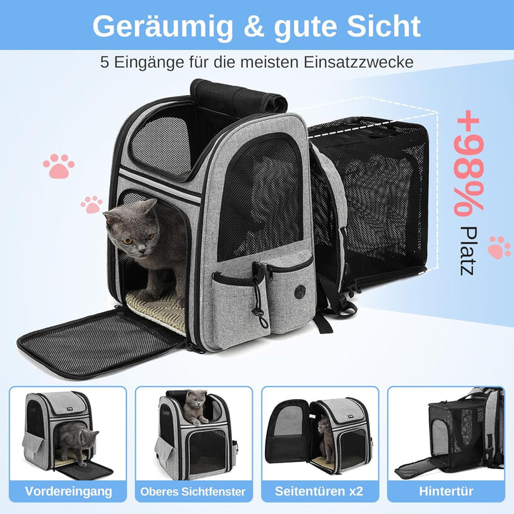Dogat Erweiterbar Katzenrucksack mit Netzfenster, Tragbare und Faltbare Haustier Rucksack mit Innere