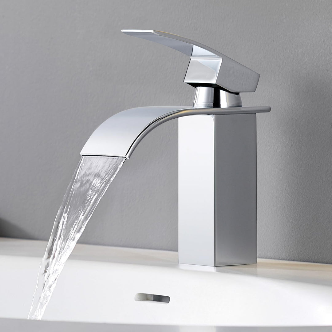 CECIPA Wasserhahn Bad, Waschtischarmatur Wasserfall, Armatur Badezimmer Edelstahl, Waschbecken Armat