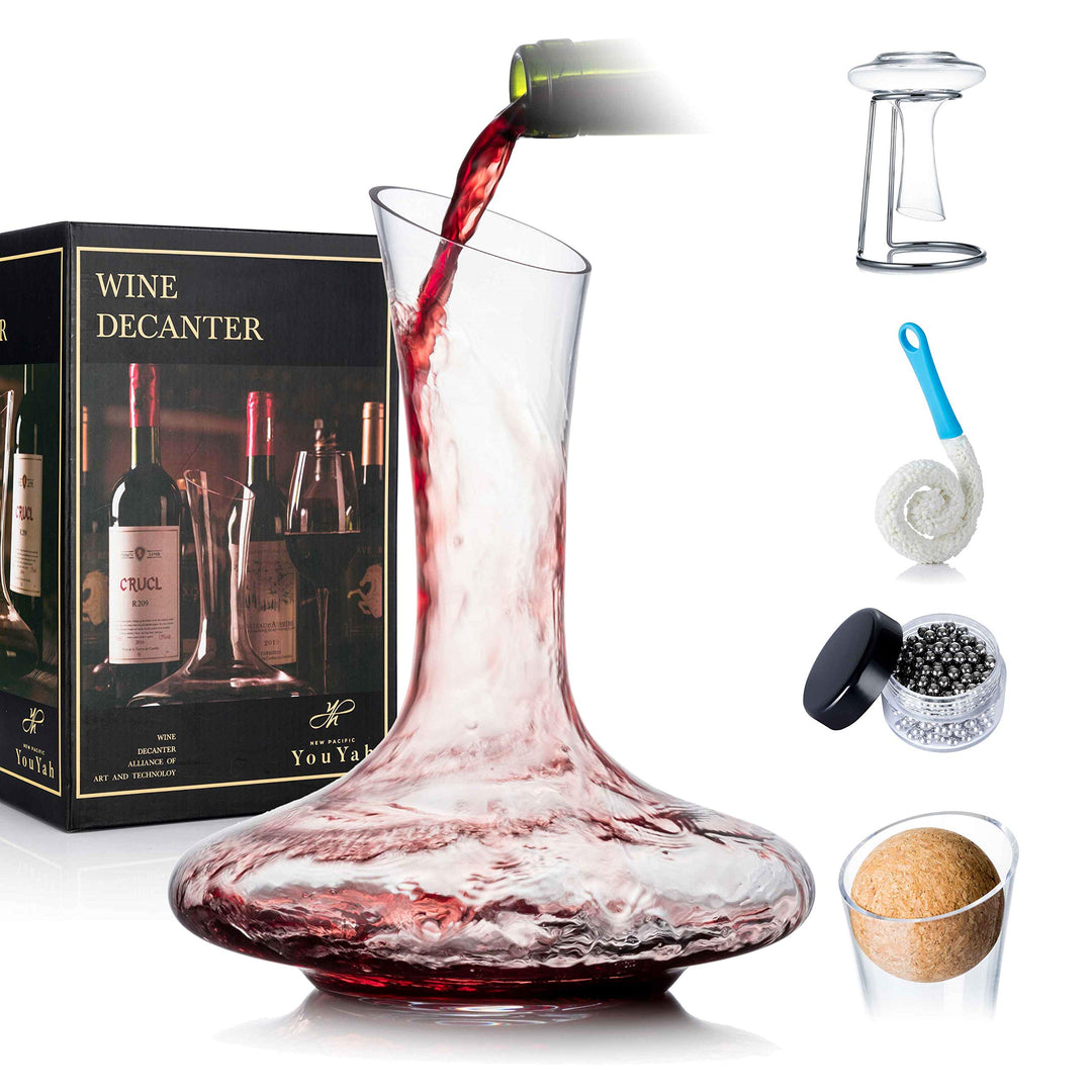 Weinkaraffe Weinbelüfter Set mit Trockenständer, Stopfen, Bürste und Perlen, Dekanter, Weindekanter,