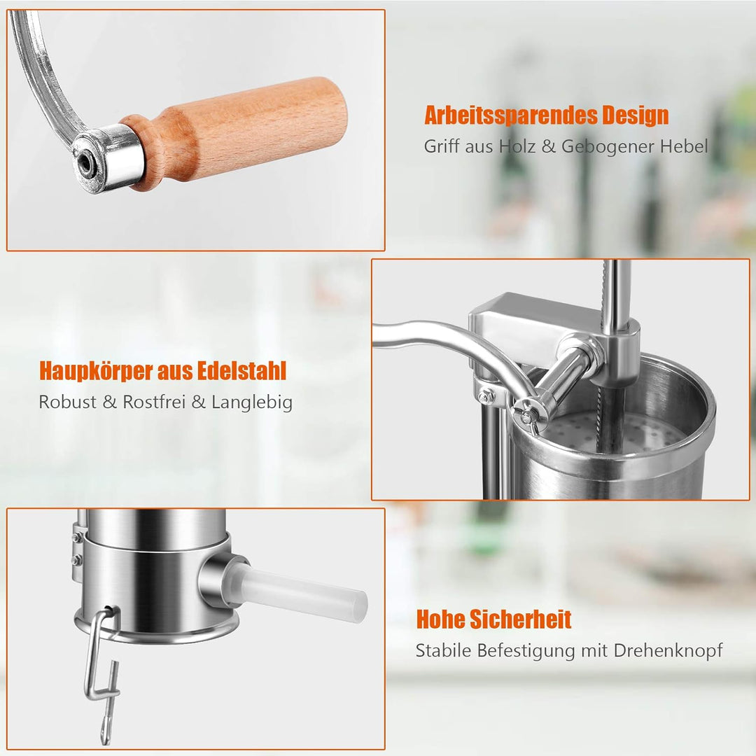 GOPLUS Wurstfüller aus Edelstahl, Wurstfüllmaschine Wurstmaschine Manuell, Wurstpress mit 4 verschie