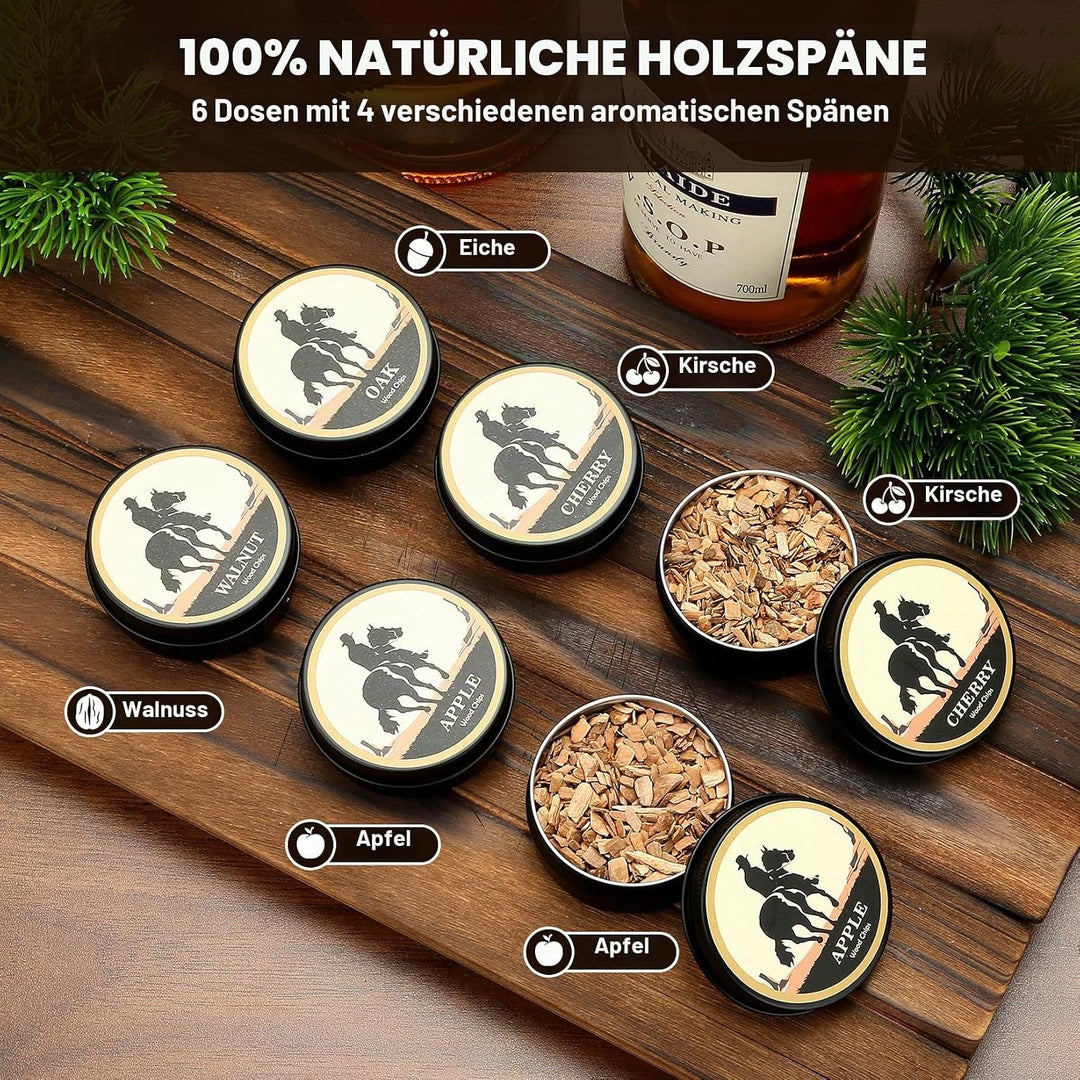 Elektrischer Whisky Smoker Set mit 6 Holzchips, Wiederaufladbare Cocktail Smoker Kit, Saturn S-moker