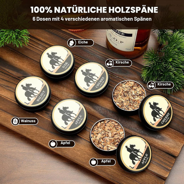 Elektrischer Whisky Smoker Set mit 6 Holzchips, Wiederaufladbare Cocktail Smoker Kit, Saturn S-moker