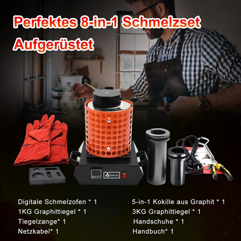 FASTTOBUY 3kg Digitale Schmelzofen 1100°C /2012°F, Automatischer Schmelzofen für Metall, Elektrische