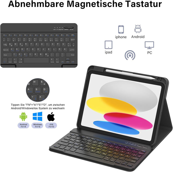 CC Store Hülle mit Tastatur für iPad A16 11 Generation 2025/10 Generation 2022 (11/10.9 Zoll), Magne