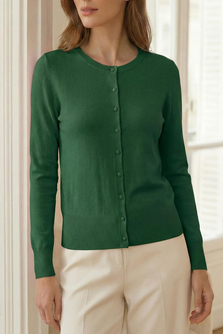 VOTEPRETTY Leichter Strickjacke Damen Cardigan Kurzarm/Langarm Sommer Solid Top Langarm L Grün, Lang