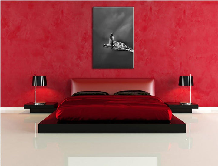 Pixxprint Schildkröte im Meer als Leinwandbild/Grösse: 100x70 cm/Wandbild/Kunstdruck/fertig bespannt