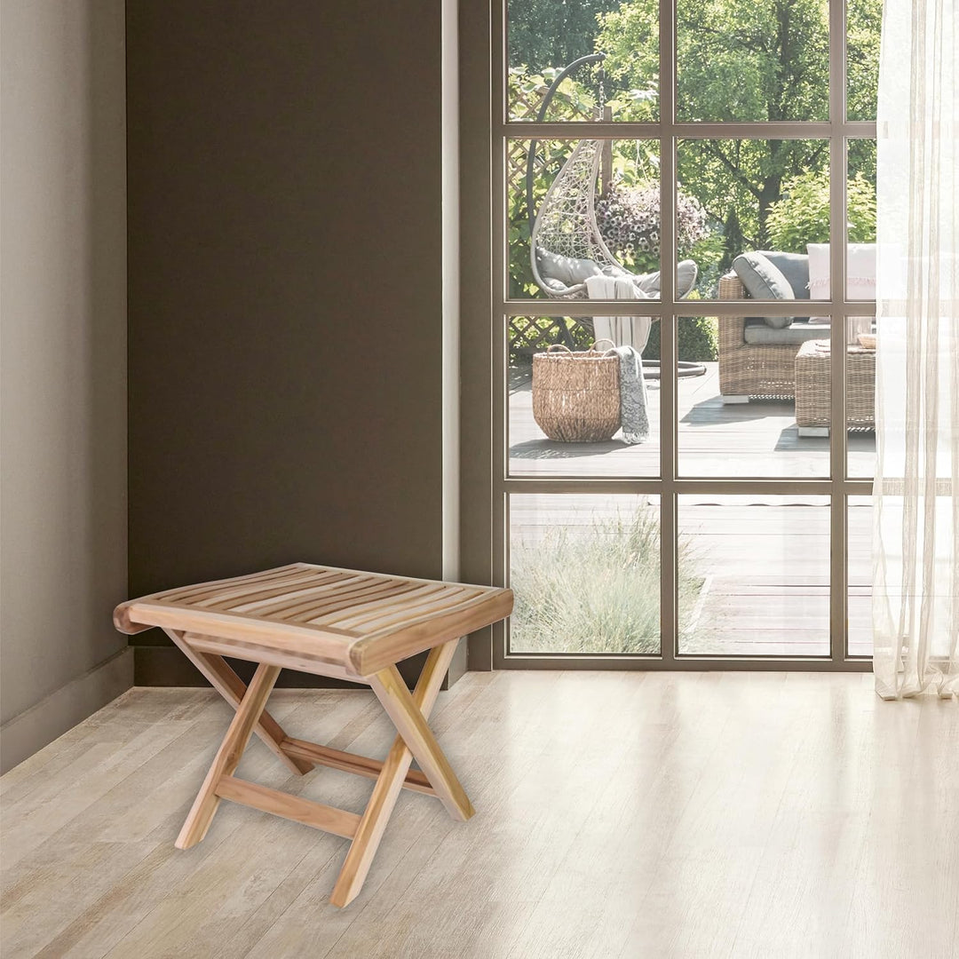 Divero Klapp-Hocker MASIRA aus Teak Holz unbehandelt - Farbe: Natur-Braun