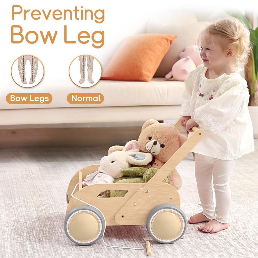 Lauflernwagen Holz, Baby Lauflernhilfe für Junge und Mädchen, Toddler Push &amp; Pull Lauflernspielzeug,