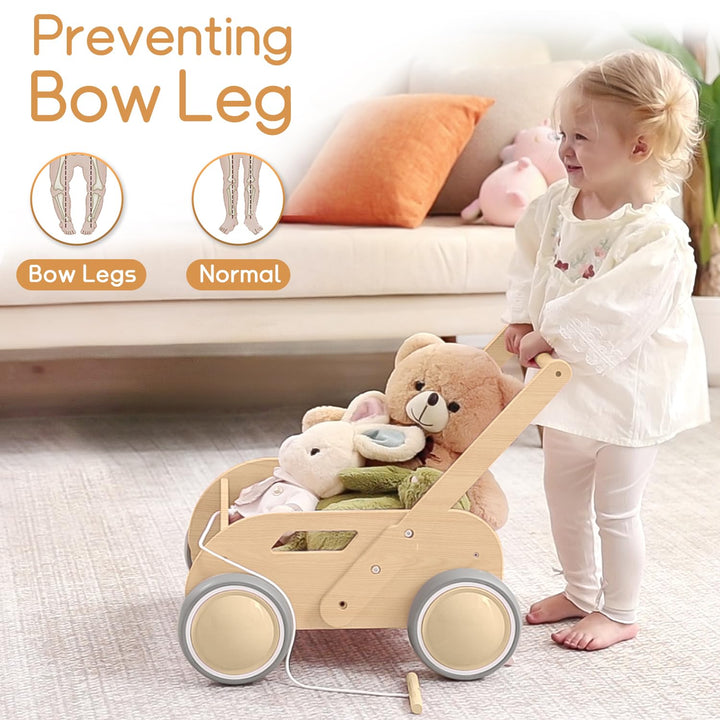 Lauflernwagen Holz, Baby Lauflernhilfe für Junge und Mädchen, Toddler Push &amp; Pull Lauflernspielzeug,