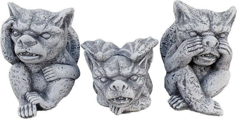 stoneandstyle Steinfigur 3er Set kleine Gargoyles frostfest wetterfest Steinguss